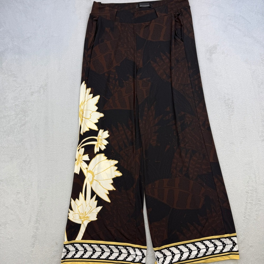 White House Black Market Wide Leg Pants Womens Medium Brown Floral Palazzo Boho